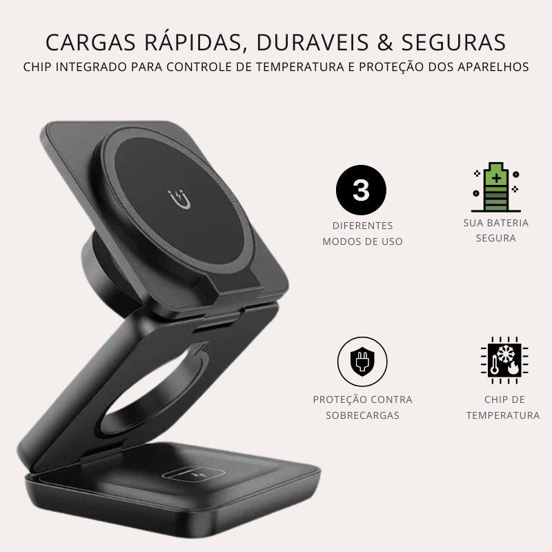 Carregador magnético 3 em 1 Wireless