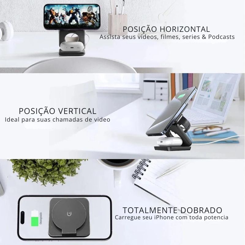 Carregador magnético 3 em 1 Wireless